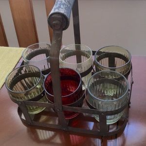 Vintage 6 rustic glass holder with 6  glasses